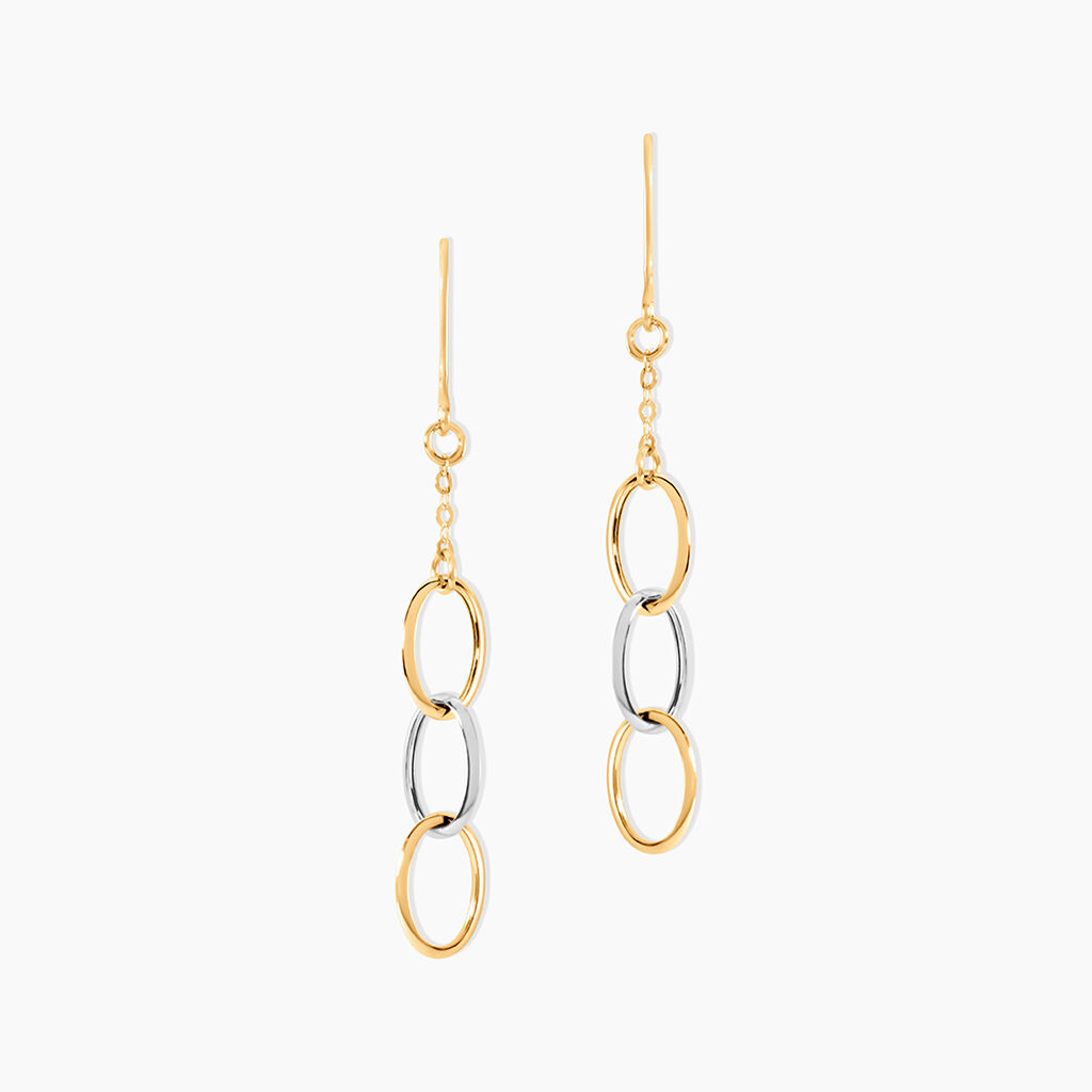 Boucles D'oreilles Pendantes Lucette Or Bicolore - Boucles d'oreilles pendantes Femme | Histoire d&rsquo;Or