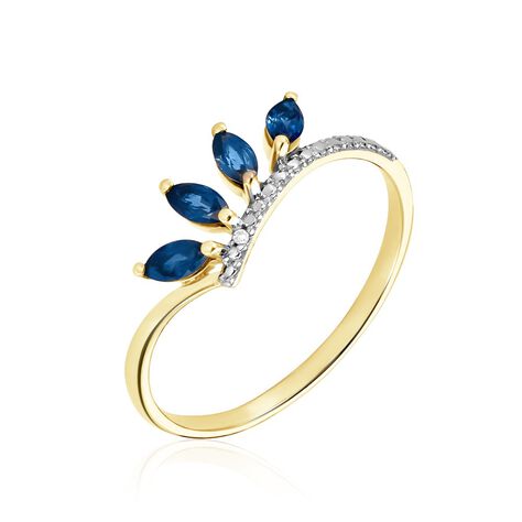 Bague Navette Or Jaune Saphir Diamant - Bagues avec pierre Femme | Histoire d’Or