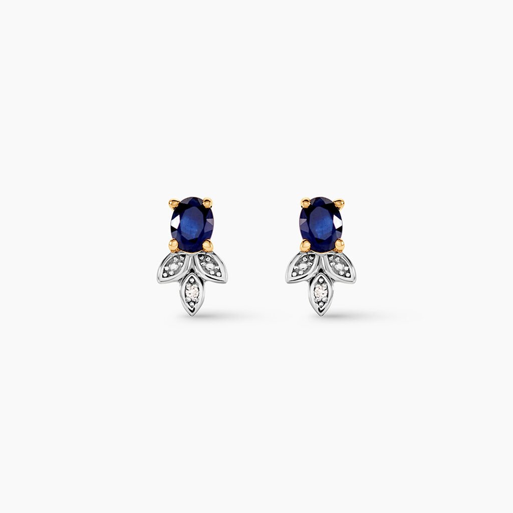 Boucles D'Oreilles Puces Dilbert Or Jaune Saphir Diamant - Clous d'oreilles Femme | Histoire d&rsquo;Or