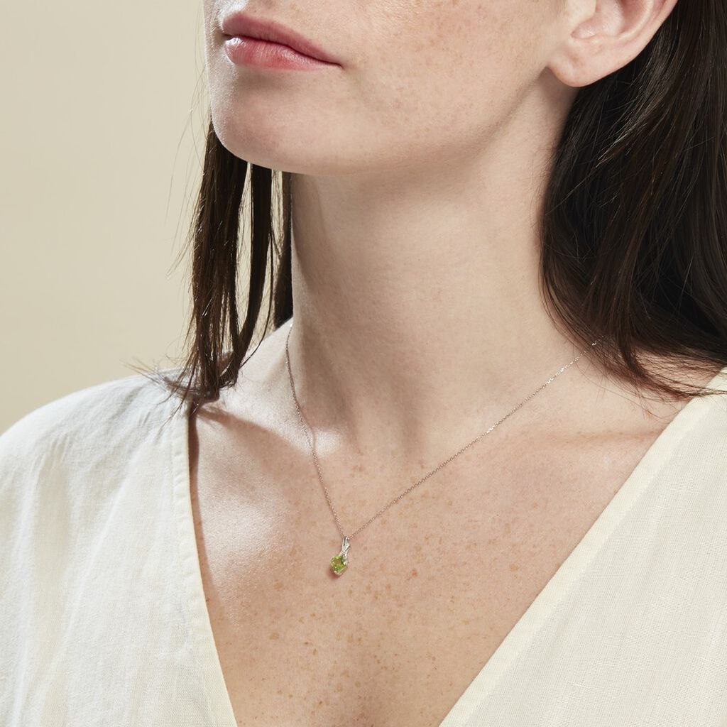 Collier Or Blanc Clothilde P&eacute;ridot - Colliers pierre Femme | Histoire d&rsquo;Or