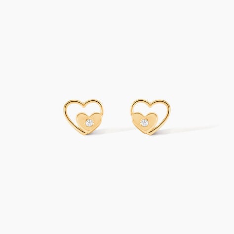 Boucles D'oreilles Puces Terentille Coeur Or Jaune Oxyde De Zirconium - Clous d'oreilles Enfant | Histoire d&rsquo;Or