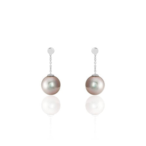 Boucles D'oreilles Pendantes Semi-ronde Or Blanc Perle De Tahiti - Boucles d'oreilles pendantes Femme | Histoire d’Or
