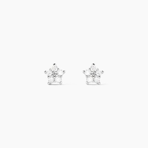 Boucles D'oreilles Puces Elais Etoile Or Blanc Oxyde De Zirconium - Clous d'oreilles Famille | Histoire d’Or
