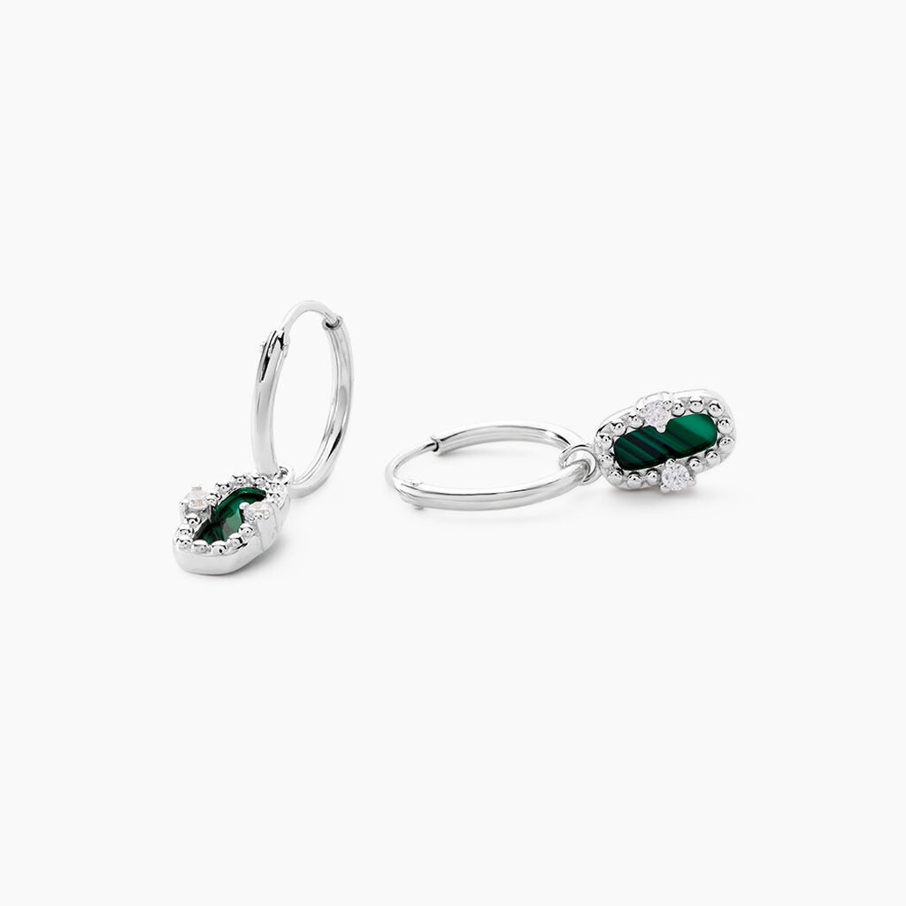 Créoles Serafine Argent Blanc Malachite Oxyde De Zirconium - Boucles d'oreilles créoles Femme | Histoire d’Or