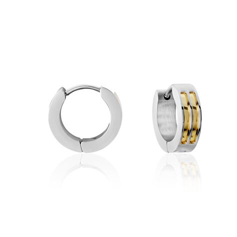 Créoles Jourdan Tilos Acier Bicolore Dore / Blanc - Boucles d'oreilles créoles Homme | Histoire d’Or