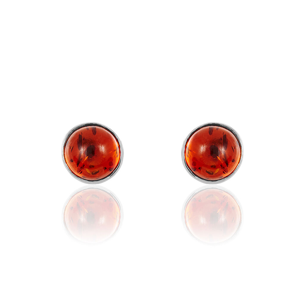 Boucles D'oreilles Puces Brunhild Argent Blanc Ambre - Boucles d'oreilles fantaisie Femme | Histoire d’Or