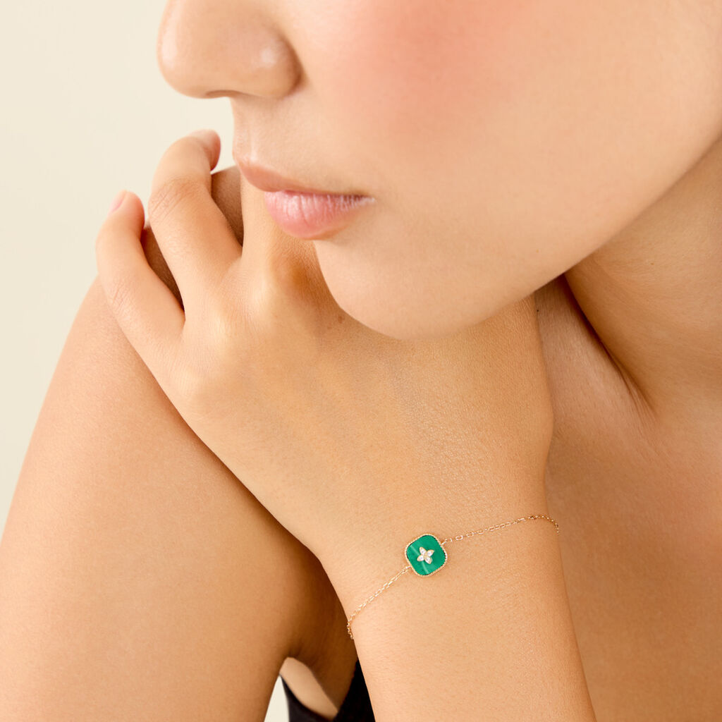 Bracelet Lucky Gems Or Jaune Malachite Oxyde De Zirconium - Bracelets Lithoth&eacute;rapie Femme | Histoire d&rsquo;Or