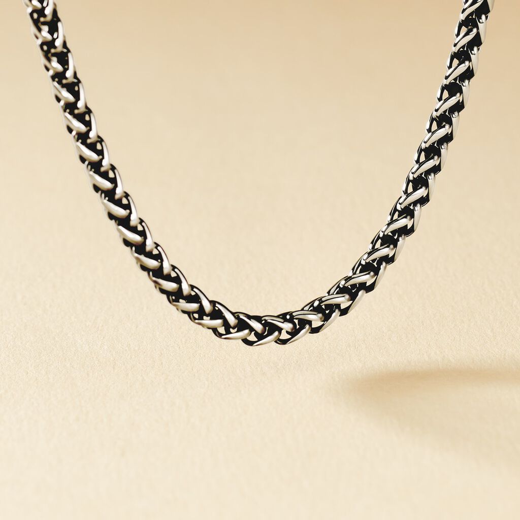 Collier Raph Maille Palmier Acier Gris - Bijoux sans pierre Homme | Histoire d&rsquo;Or