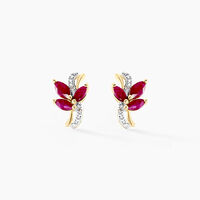 Boucles D'oreilles Puces Angie Or Jaune Rubis Diamant