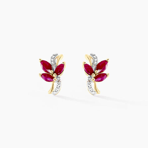 Boucles D'oreilles Puces Angie Or Jaune Rubis Diamant - Clous d'oreilles Femme | Histoire d’Or