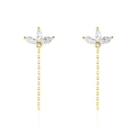 Boucles D'oreilles Pendantes Tiara Or Jaune Oxyde De Zirconium - Boucles d'oreilles pendantes Femme | Histoire d’Or