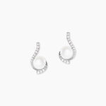 Boucles D'oreilles Puces Cassiopea Or Blanc Oxyde Et Perle De Culture - Clous d'oreilles Femme | Histoire d&rsquo;Or