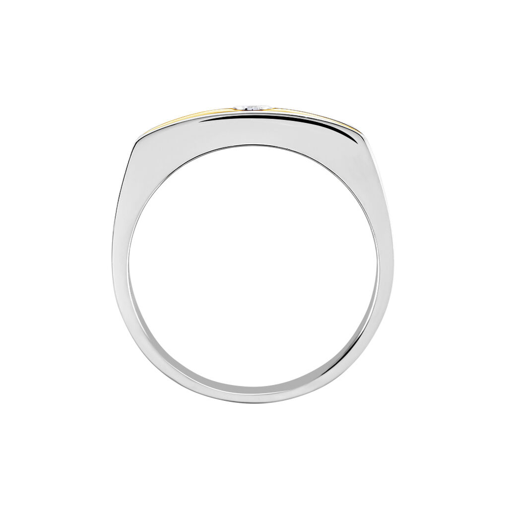 Bague Robinson Argent Bicolore Rhodi&eacute; Diamant Blanc - Bagues solitaires Homme | Histoire d&rsquo;Or