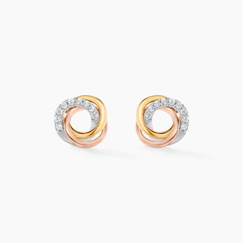 Boucles D'oreilles Puces Amaiur Or Tricolore Oxydes De Zirconium - Clous d'oreilles Femme | Histoire d&rsquo;Or