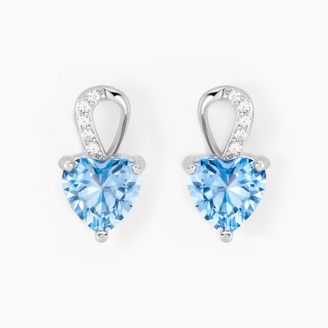 Boucles D'oreilles Puces Atieno Argent Blanc Oxyde De Zirconium - Boucles d'Oreilles Coeur Femme | Histoire d’Or
