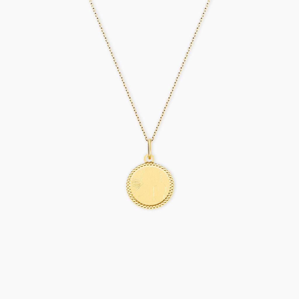 Pendentif Ange Rond Cisele Or Jaune - Pendentifs Baptême Famille | Histoire d’Or
