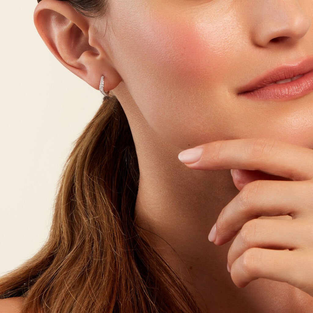 Créoles Nandie Argent Blanc Oxyde De Zirconium - Boucles d'oreilles créoles Femme | Histoire d’Or
