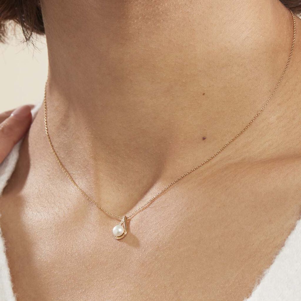 Collier Helin Or Jaune Perle De Culture Et Oxyde De Zirconium - Colliers Femme | Histoire d’Or