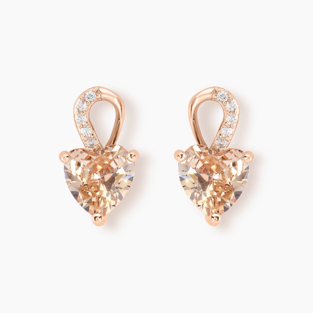 Boucles D'oreilles Puces Atieno Argent Rose Oxyde De Zirconium - Boucles d'oreilles fantaisie Femme | Histoire d’Or
