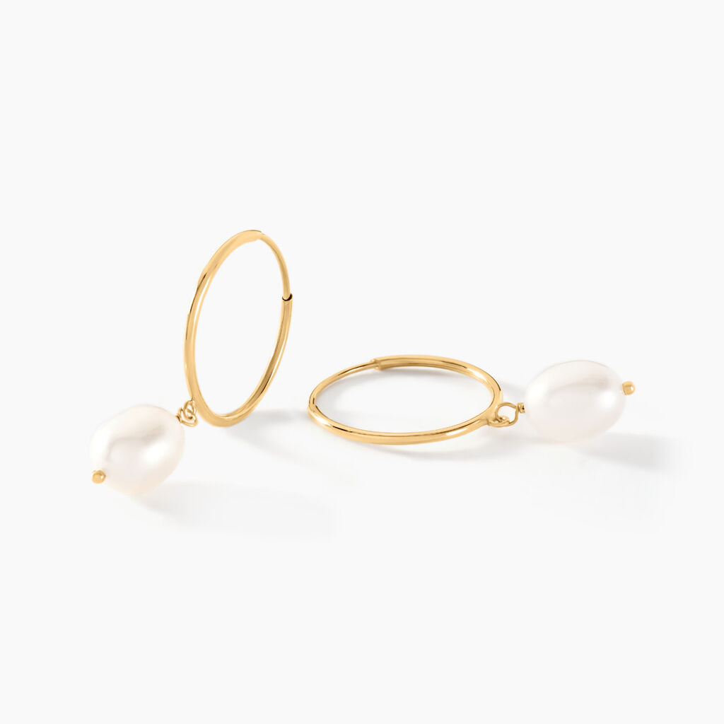 Créoles Or Jaune Perle De Culture - Boucles d'oreilles créoles Femme | Histoire d’Or