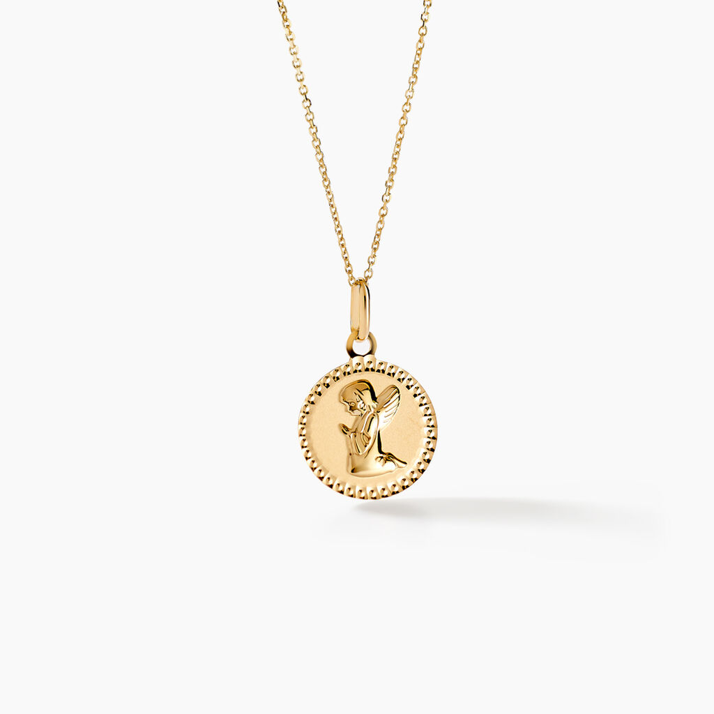Pendentif Ange Rond Cisele Or Jaune - Pendentifs Baptême Famille | Histoire d’Or