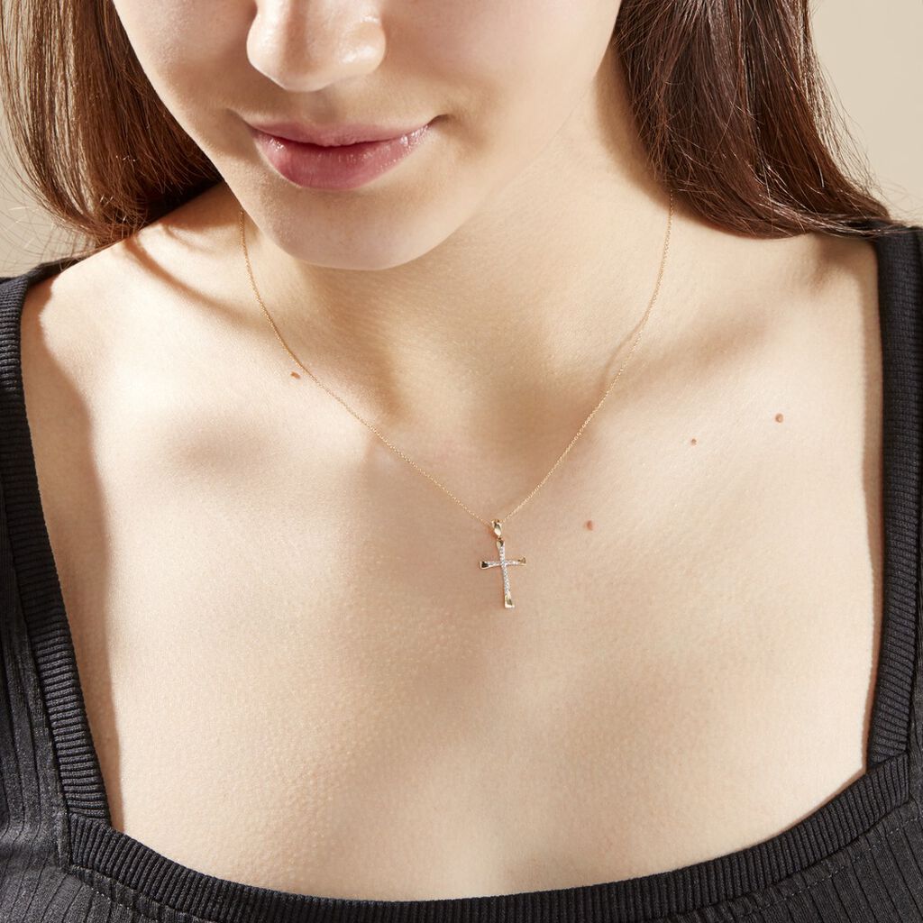 Collier Canice Croix Or Jaune Diamant - Colliers Femme | Histoire d’Or
