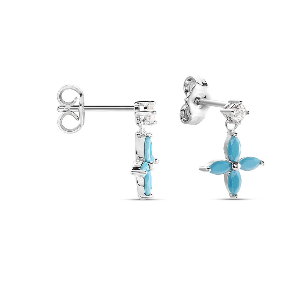 Boucles D'oreilles Puces Bluebirds Argent Blanc Turquoise Oxyde - Boucles d'oreilles fantaisie Femme | Histoire d’Or