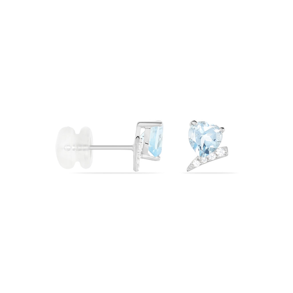 Boucles D'oreilles Puces Eva Or Blanc Topaze Et Oxyde De Zirconium - Clous d'oreilles Femme | Histoire d’Or