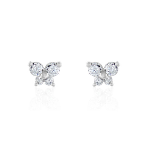 Boucles D'oreilles Puces Eleanor Fleur Or Blanc Oxyde De Zirconium - Clous d'oreilles Femme | Histoire d’Or