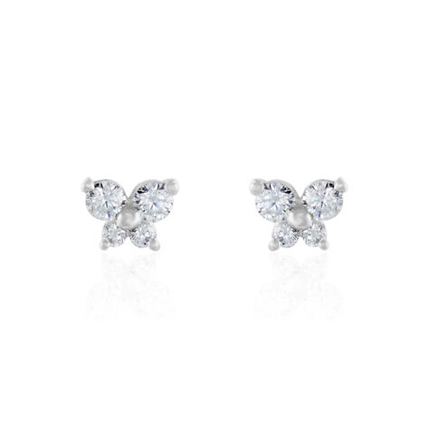 Boucles D'oreilles Puces Eleanor Fleur Or Blanc Oxyde De Zirconium - Clous d'oreilles Femme | Histoire d’Or