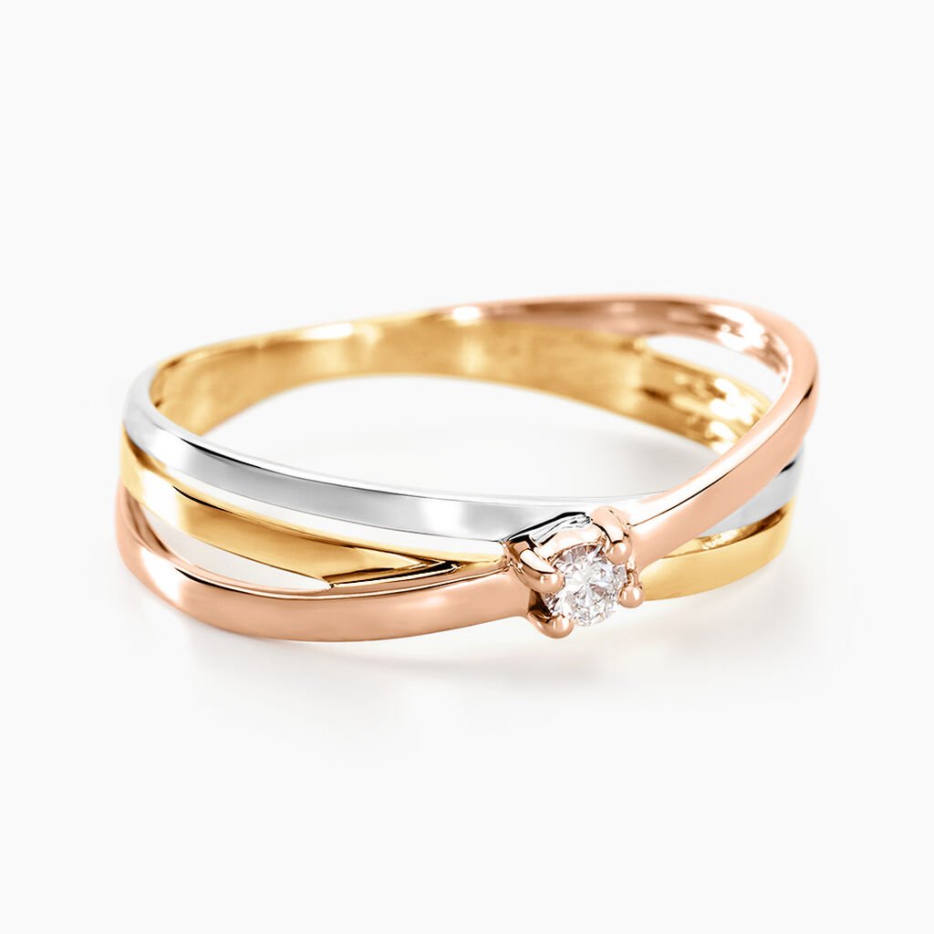 Bague Solitaire Gisla Or Tricolore Diamant - Bagues solitaires Femme | Histoire d&rsquo;Or