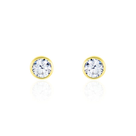 Boucles D'oreilles Puces Elda Serti Clos Or Jaune Oxyde De Zirconium - Clous d'oreilles Femme | Histoire d’Or