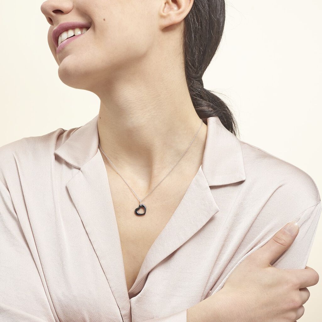 Collier Elodie Argent Blanc Oxyde De Zirconium Et Céramique - Colliers Coeur Femme | Histoire d’Or