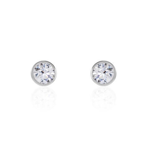 Boucles D'oreilles Puces Elda Serti Clos Or Blanc Oxyde De Zirconium - Clous d'oreilles Femme | Histoire d&rsquo;Or