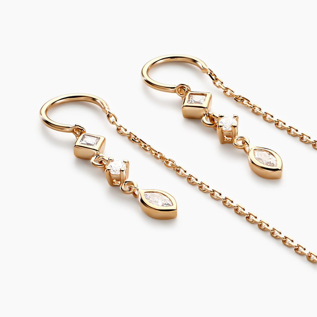 Boucles D'oreilles Pendantes Akoni Plaqué Or Jaune Oxyde De Zirconium - Boucles d'oreilles fantaisie Femme | Histoire d’Or