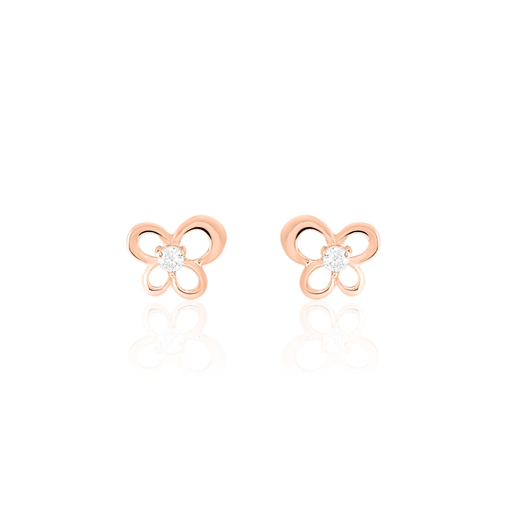 Boucles D'oreilles Puces Eleanor Fleur Or Rose Oxyde De Zirconium - Clous d'oreilles Femme | Histoire d&rsquo;Or