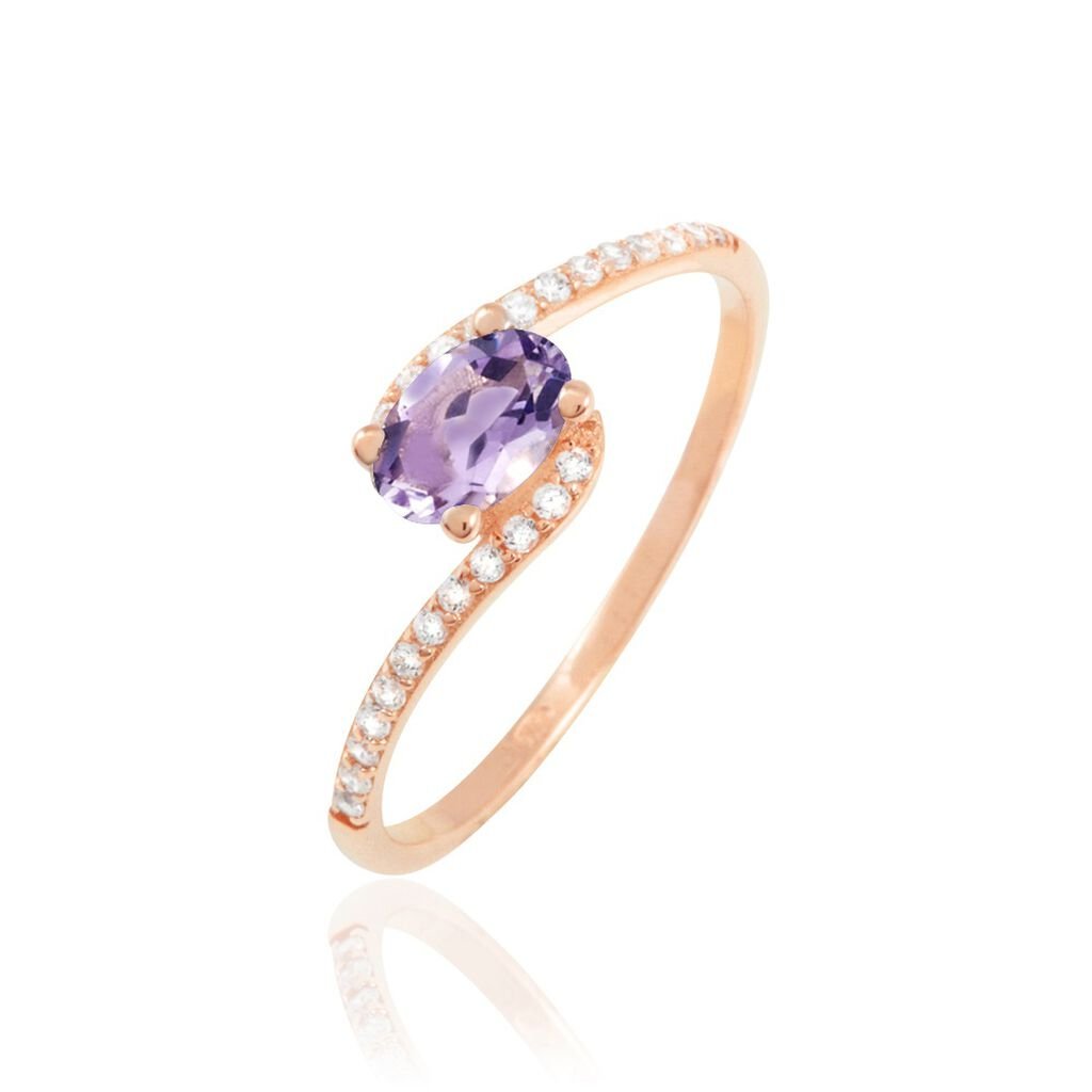 Bague Loriane Or Rose Amethyste Et Oxyde De Zirconium - Bagues solitaires Femme | Histoire d&rsquo;Or