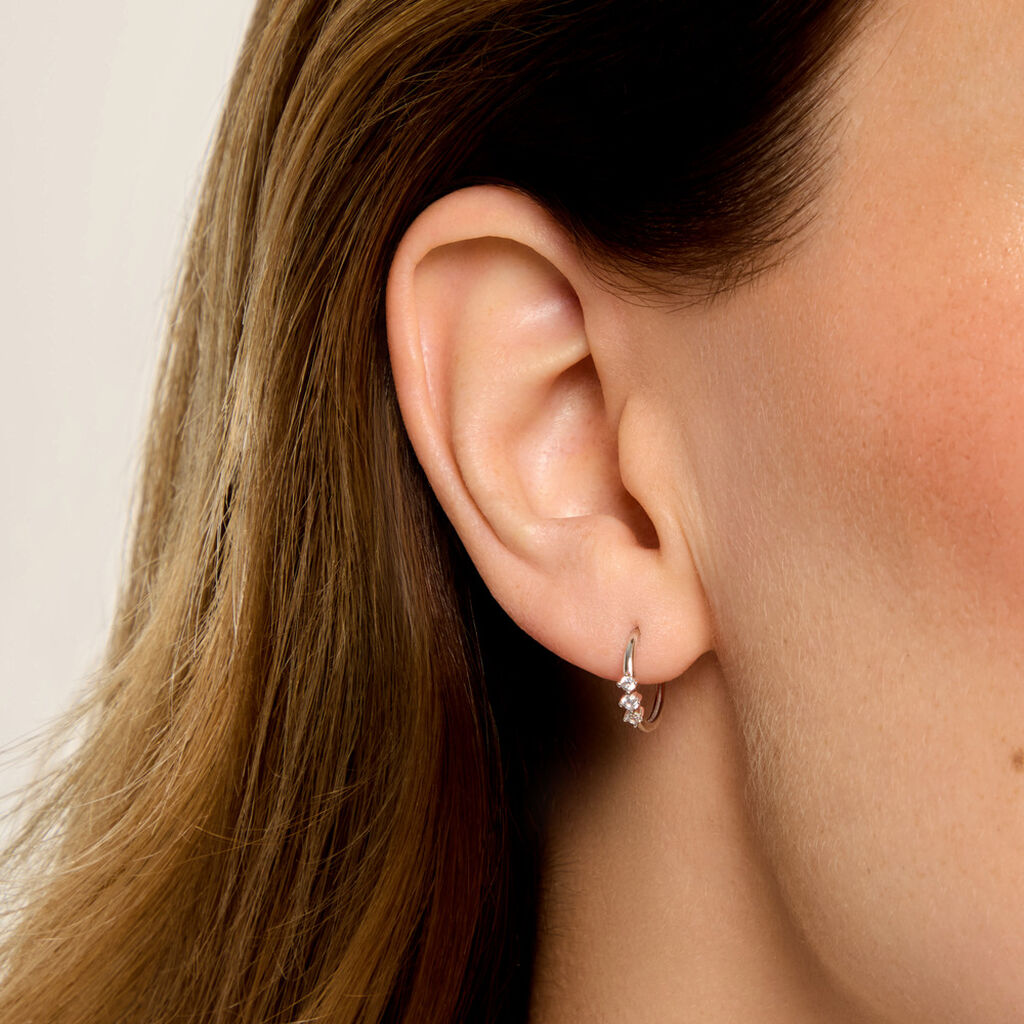 Cr&eacute;oles Kacey Argent Blanc Oxyde De Zirconium - Boucles d'oreilles cr&eacute;oles Femme | Histoire d&rsquo;Or