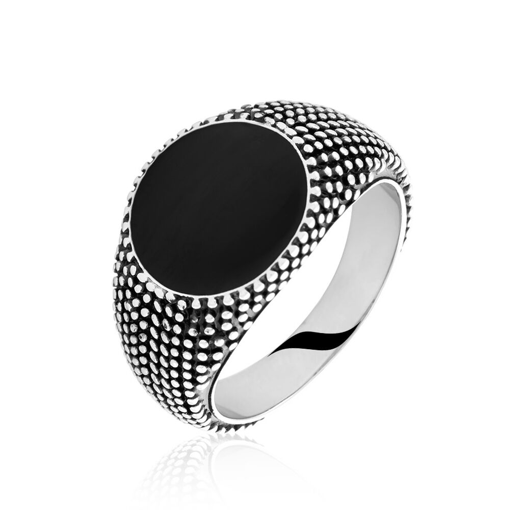 Bague Argent Blanc Tom Email Noir - Bagues Homme | Histoire d’Or