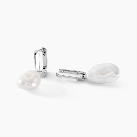 Cr&eacute;oles Onassis Argent Blanc Perle De Culture - Boucles d'oreilles cr&eacute;oles Femme | Histoire d&rsquo;Or