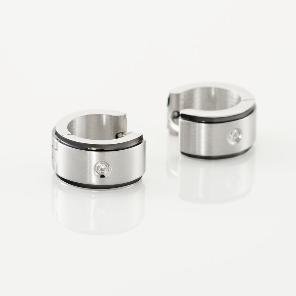 Créoles Jourdan Ios Acier Blanc Oxyde De Zirconium - Boucles d'oreilles créoles Homme | Histoire d’Or