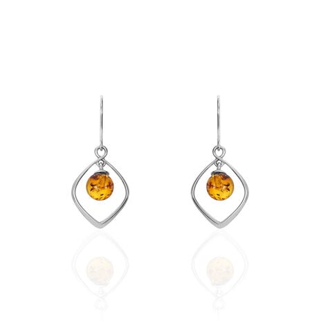 Boucles D'oreilles Pendantes Iva Argent Blanc Ambre - Boucles d'oreilles fantaisie Femme | Histoire d’Or