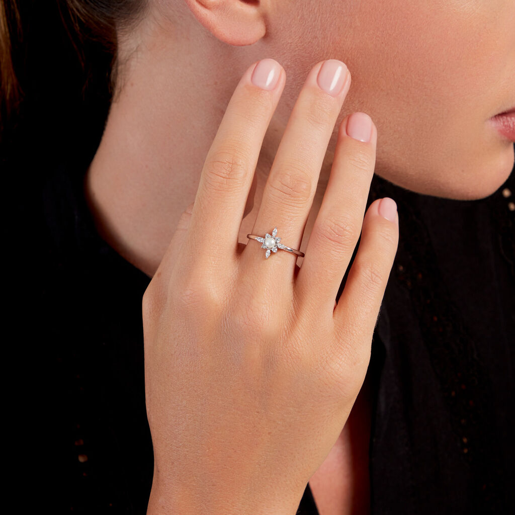 Bague Rhoda Argent Blanc Perle De Culture Oxyde De Zirconium - Bagues solitaires Femme | Histoire d’Or