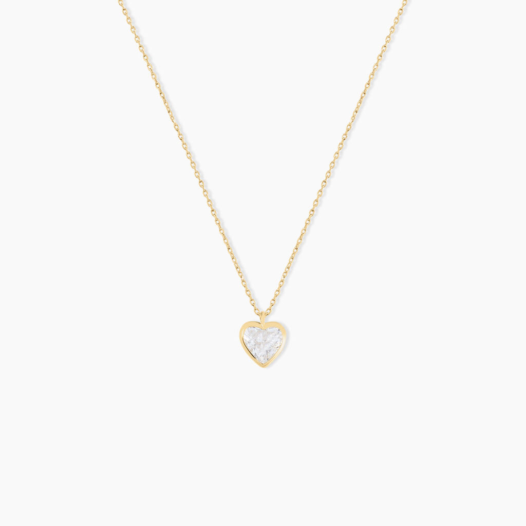 Collier Coeur Serti Clos Or Jaune Oxyde De Zirconium - Colliers Femme | Histoire d&rsquo;Or