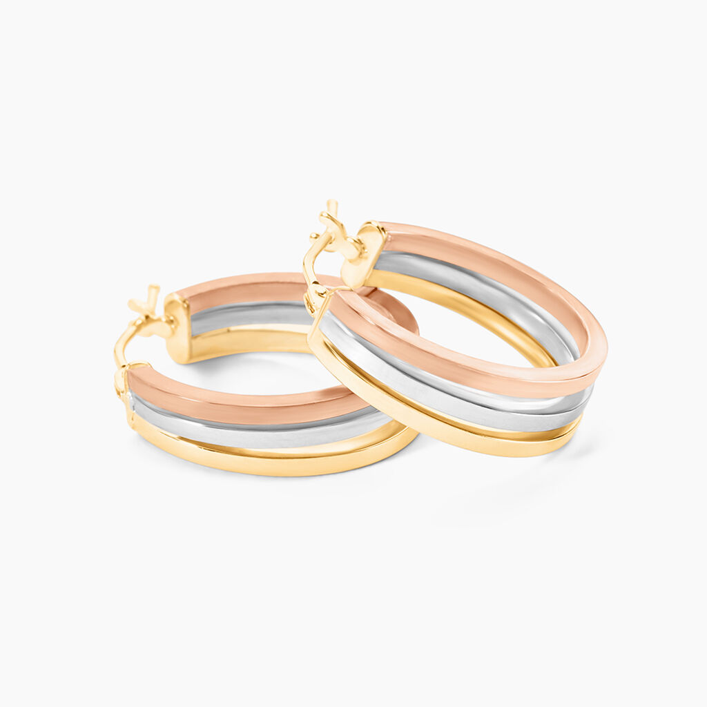 Créoles Iba Or Tricolore - Boucles d'oreilles créoles Femme | Histoire d’Or