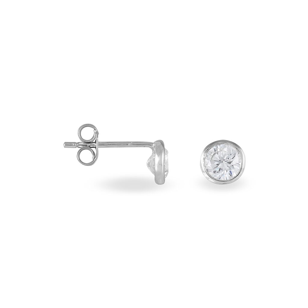 Boucles D'oreilles Puces Elda Serti Clos Or Blanc Oxyde De Zirconium - Clous d'oreilles Femme | Histoire d’Or