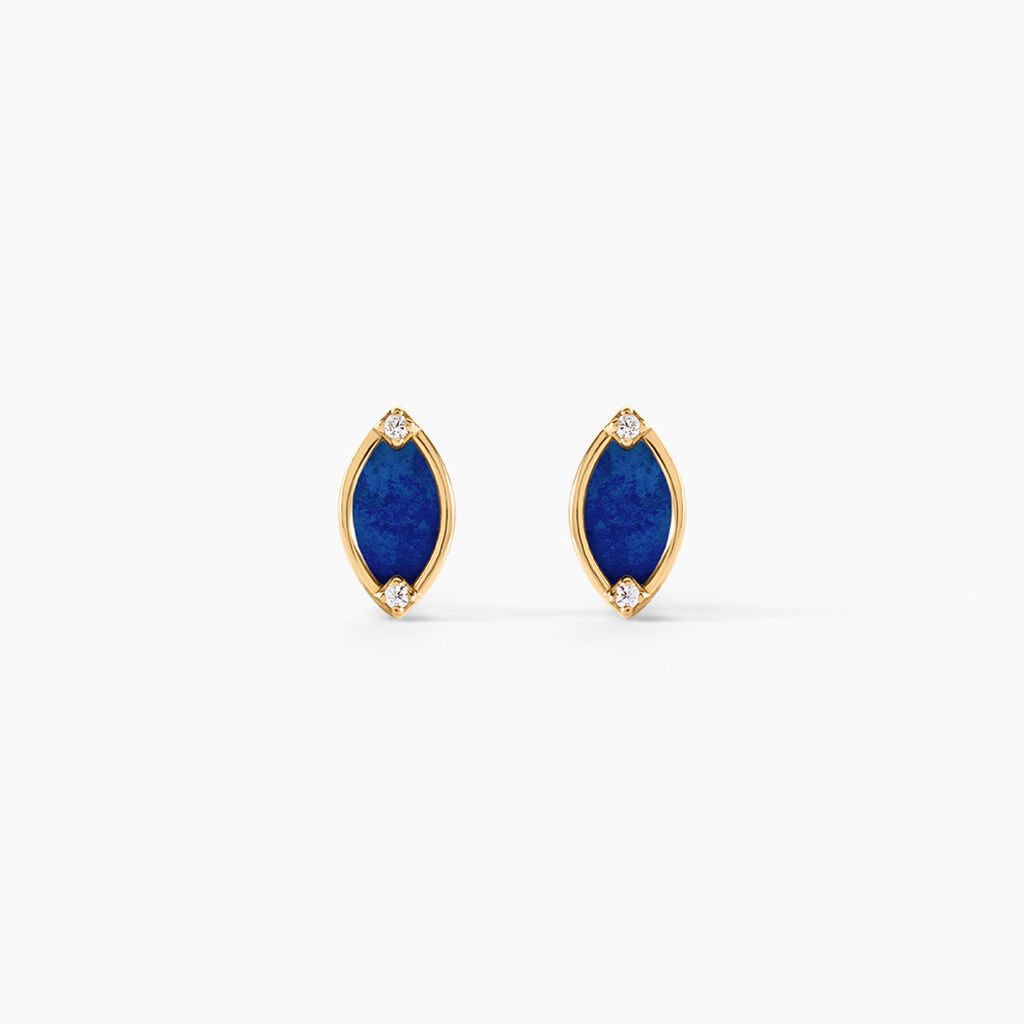 Boucles D'Oreilles Puces Lucky Gems Or Jaune Lapis Lazuli Oxyde De Zirconium - Clous d'oreilles Femme | Histoire d&rsquo;Or