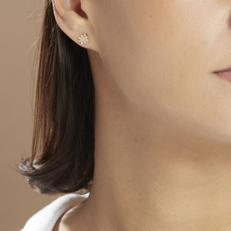 Boucles D'oreilles Puces Terry Or Jaune Calcedoine Et Oxyde - Clous d'oreilles Femme | Histoire d’Or