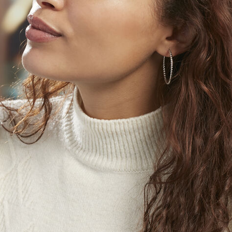 Créoles Adyson Effet Perle Argent Blanc - Boucles d'oreilles créoles Femme | Histoire d’Or