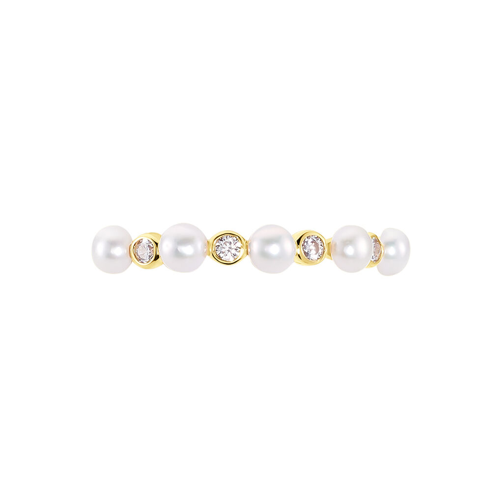 Bague Tiny Pearls Or Jaune Perle De Culture Oxyde De Zirconium - Bagues avec pierre Femme | Histoire d’Or